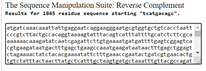 Screenshot of the output from Reverse Complement on-line DNA conversion.